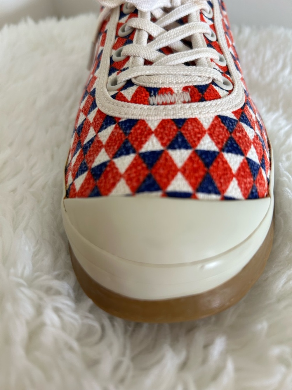 Tory Burch Sport Patterned Red & Blue Canvas Sneakers - Picture 12 of 14